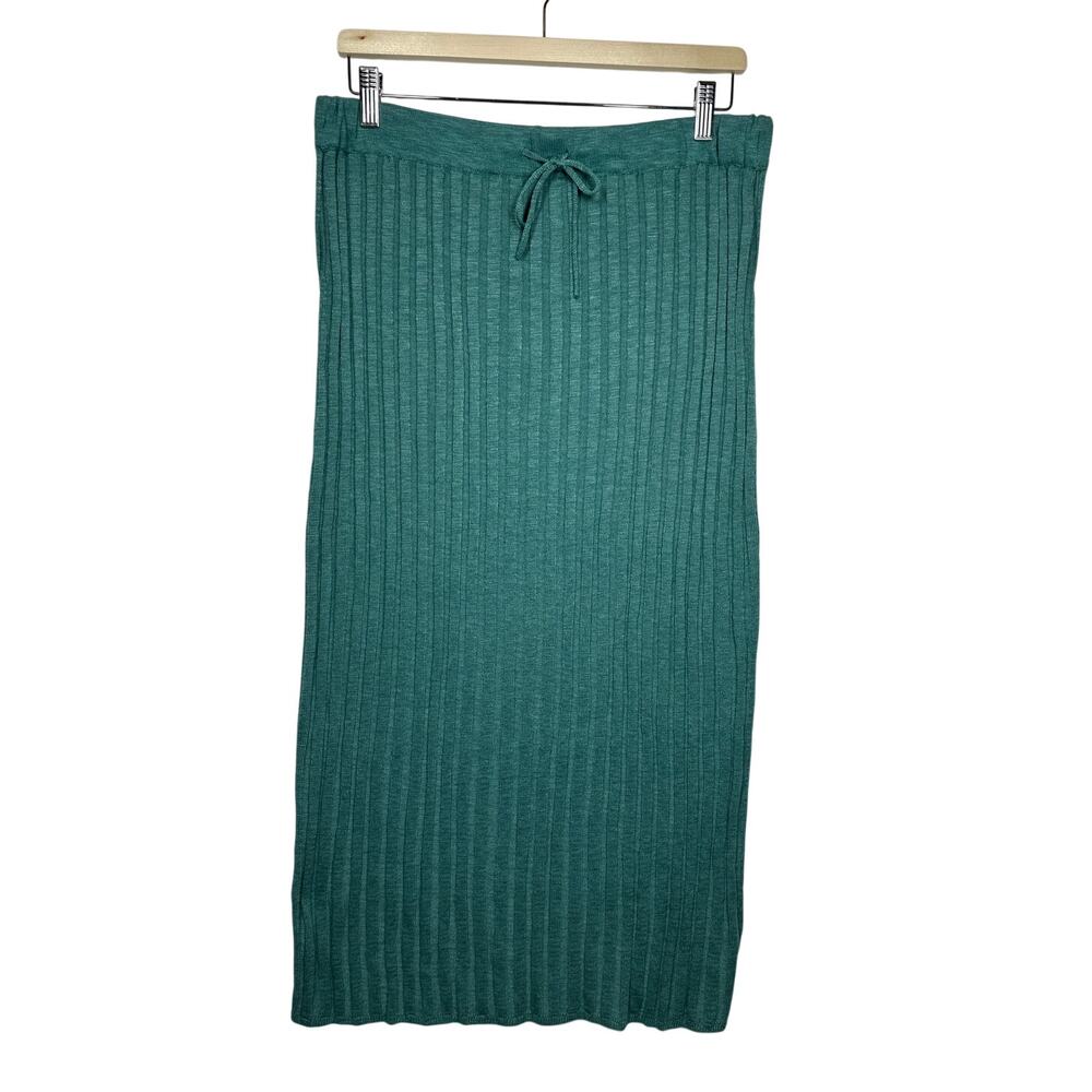 Free People Beach Knit Midi Skirt Green Drawstring Elastic Waist Boho Lounge L